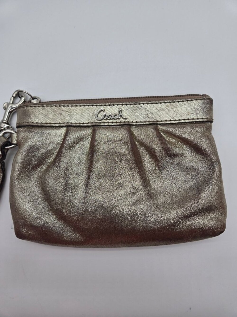 Coach 43431 Metallic Gold Leather Pleated Wristlet Clutch Vintage Pouch
